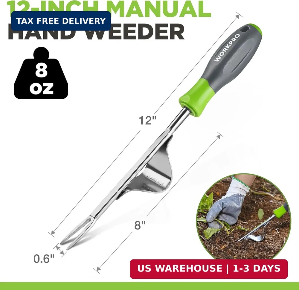 WORKPRO Weed Puller Tool, Metal Leverage Base and V-Shaped Forks for Easy Weed R