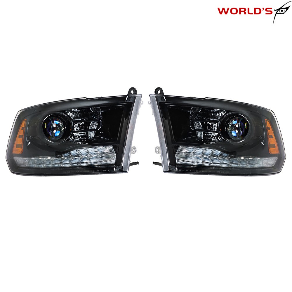 Headlight For Dodge Ram 2013-2018 Halogen w/LED DRL Black Frame Right&Left Pair