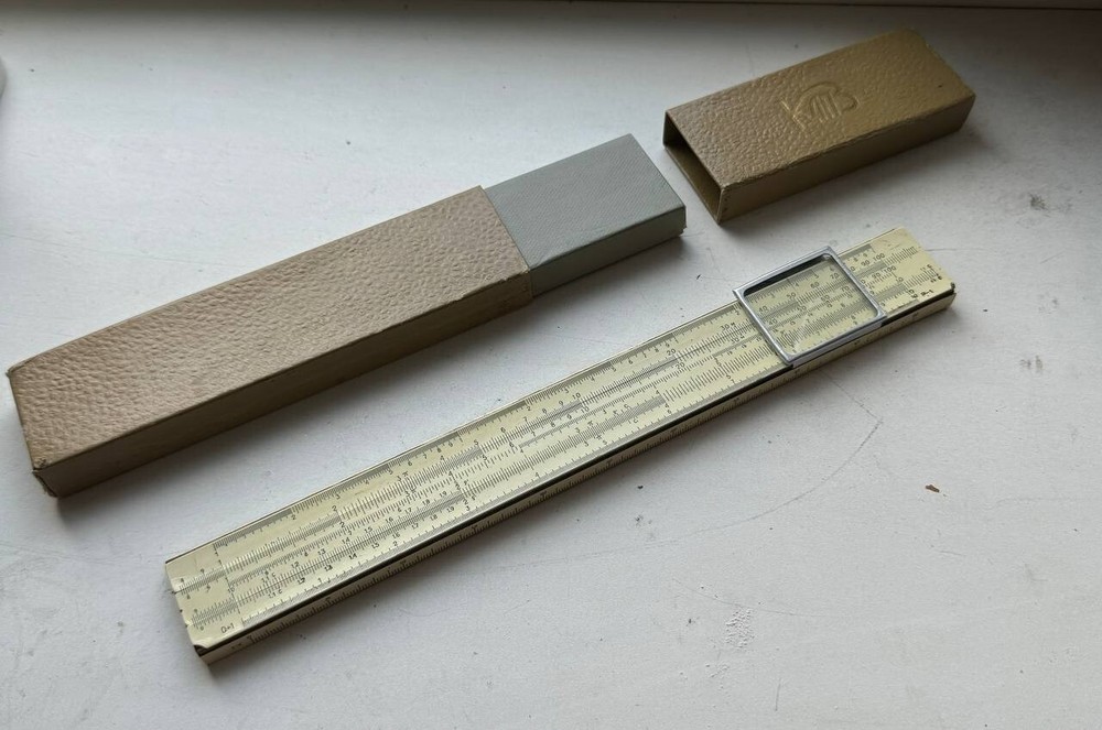 Vintage Logarithmic ruler slide with case