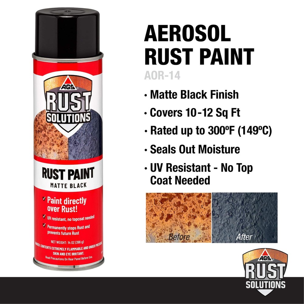 AGS RUST SOLUTIONS Rust Spray Paint, 14oz, Durable Matte 14 oz, Black