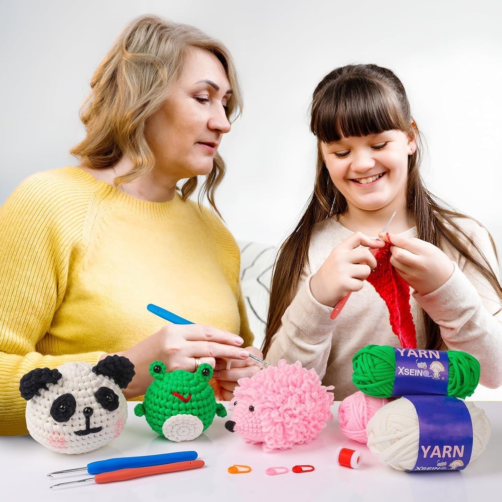 Beginner Crochet Kit With Step-by-Step Video Tutorials - Create Panda, Frog &...