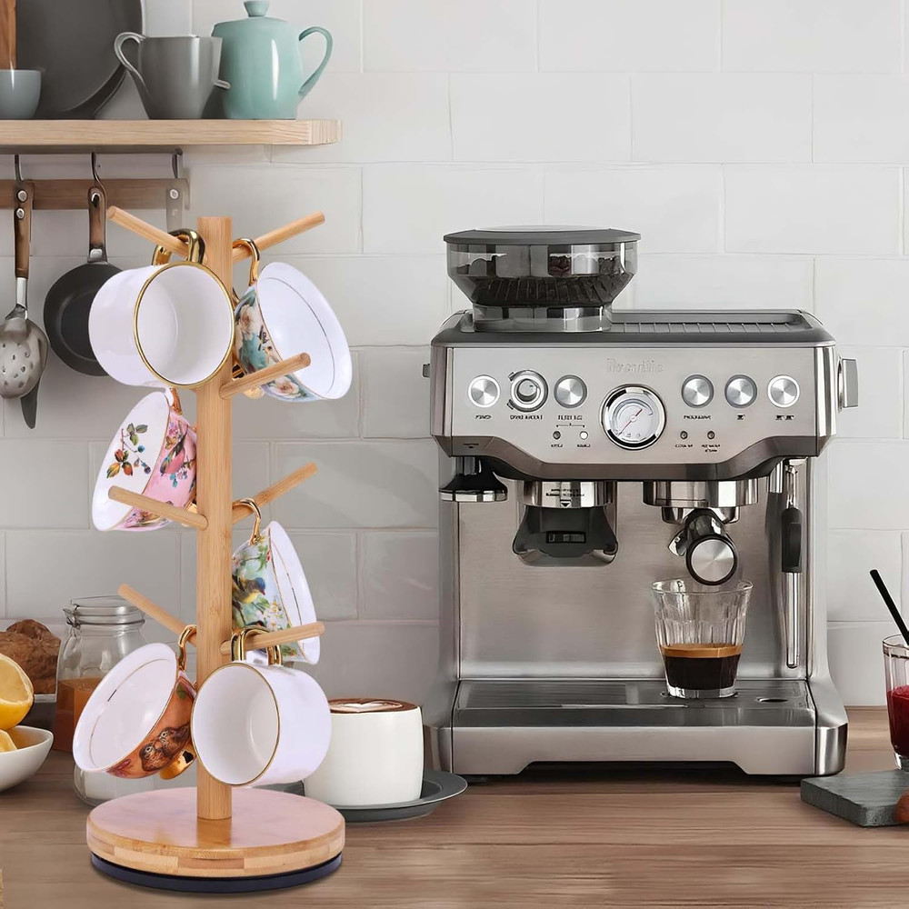 Mug Holder Tree Upgraded 360° Rotated 8 Hooks Coffee Holders for Counter Bamboo