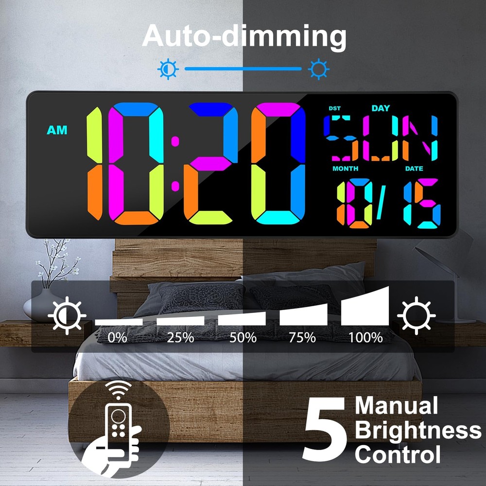 Large Digital Wall Clock with Remote Control 17 Inch LED Large Display Count ...
