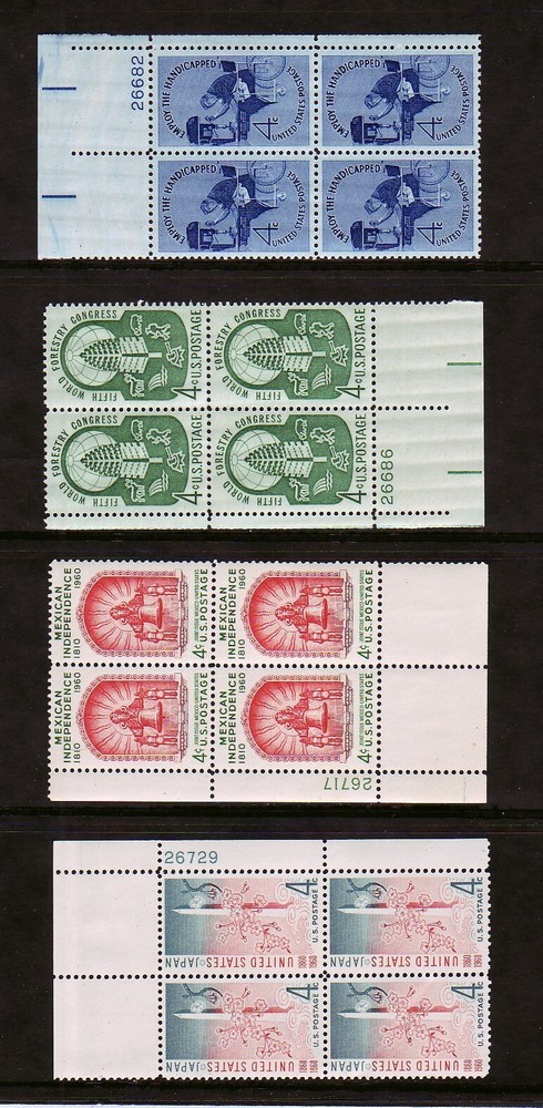 1960 COMMEMORATIVE PLATE BLOCK YEAR SET. (35) DIFFERENT. SCV $35