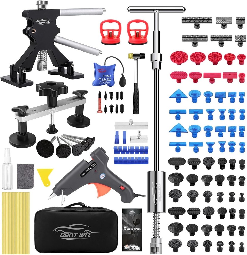Car Dent Puller Kit - Slide Hammer, Glue Gun, Adjustable Bridge Puller, Suction