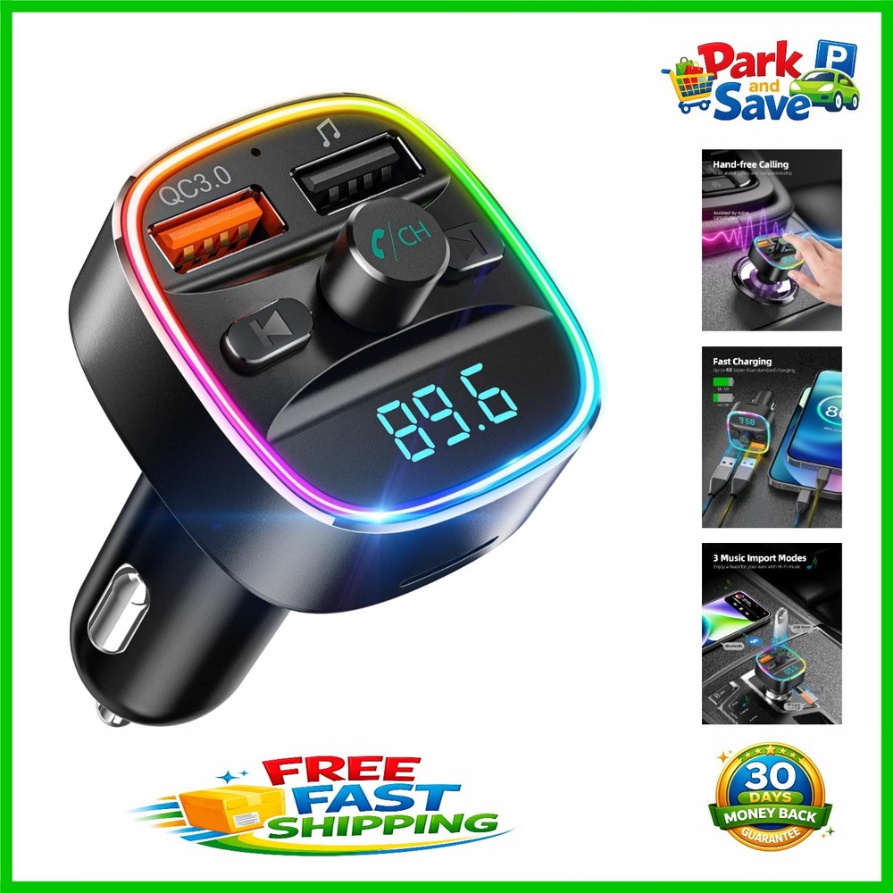 Multi-Functional Bluetooth FM Transmitter for Cars – Hands-Free Calls & Charge