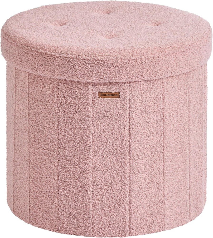 Mazie Collection Round Storage Ottoman Folding Footrest Stool W/ Removable Lid