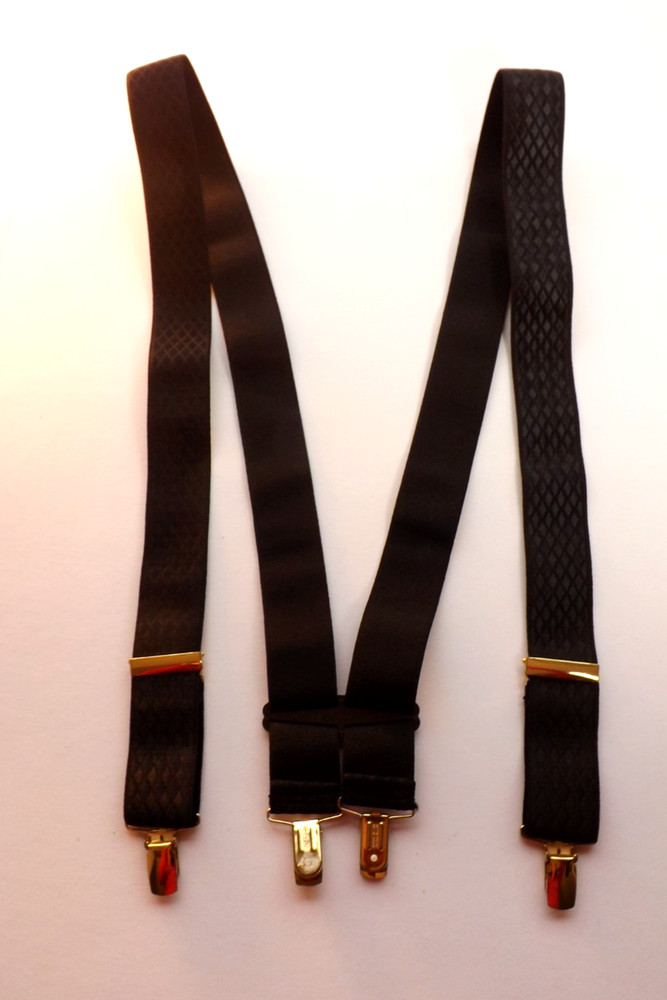 Mens BRACES X Design Black Textured Elasticated Clip On Excellent Condition