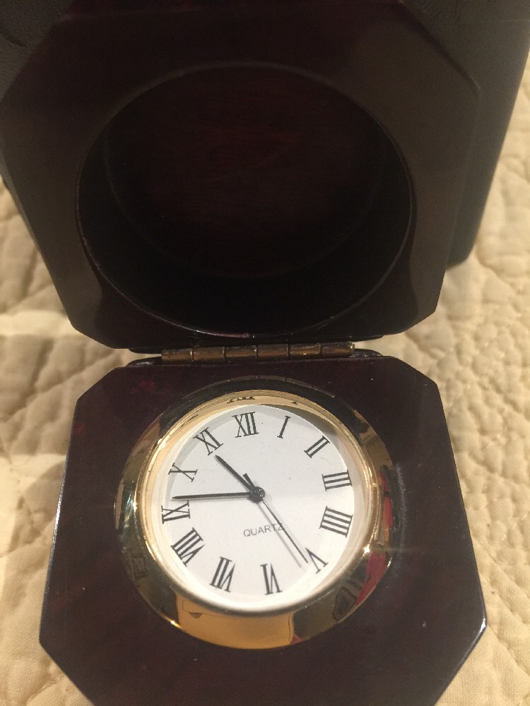 Solid Dark Dark wood Quartz Desk Clock 2" X 2" New In Box