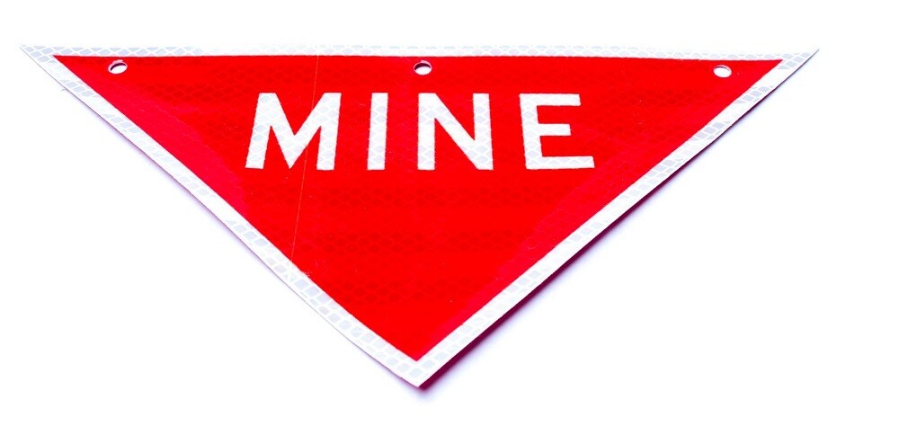 US Military Battlefield Minefield Warning Sign NOS Triangular MINE 11.5" x 5.75"