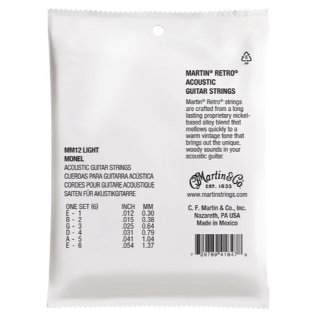 Martin MM12 Retro Monel Acoustic Guitar Strings, Light