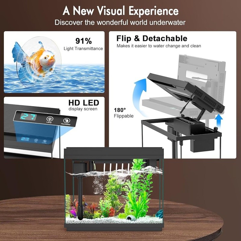 Smart Aquarium Fish Tank LED Light Humidifier Filter Temperature Display New