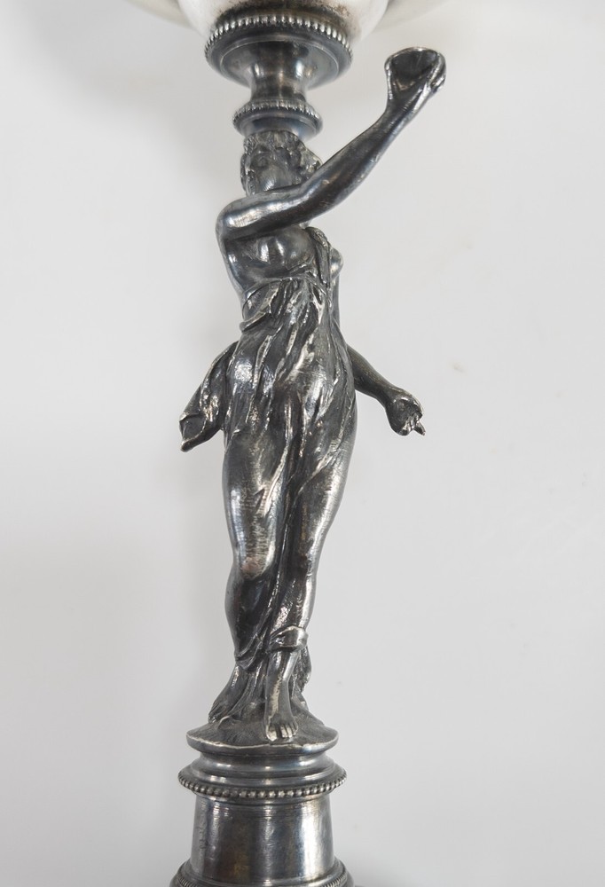 Antique Sterling and Silverplate Toasting Cup Compote With Figural Base