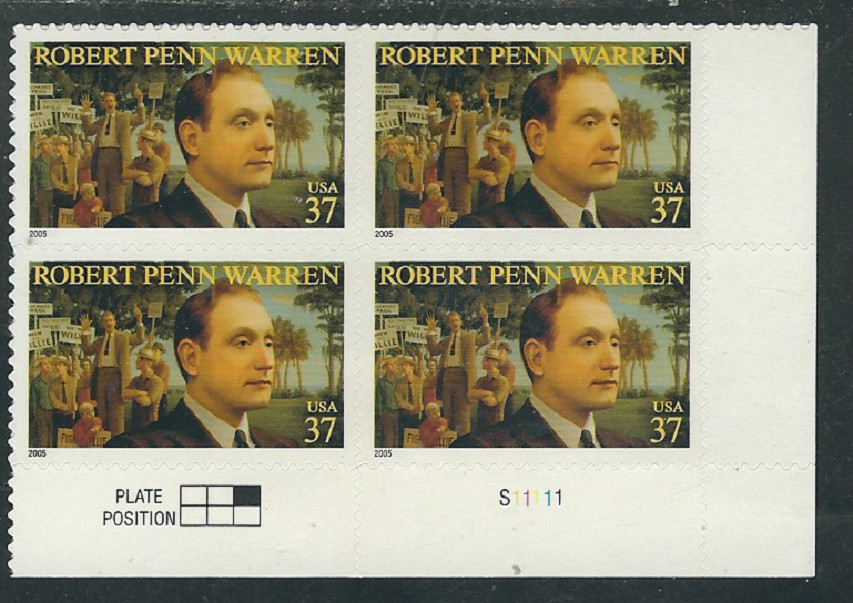 Scott# 3904...37 Cent...Robert Penn Warren...Plate Block