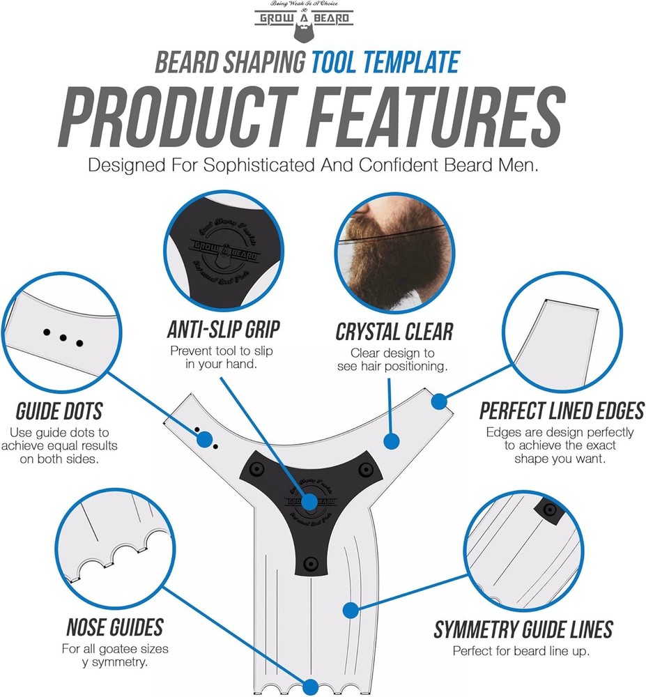 Beard Shaper & Shaping Tool for Men, Lineup Guide Template, Black