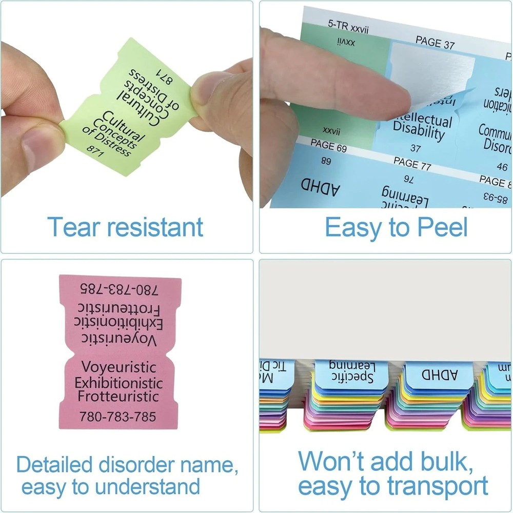 100Pcs Color Coded Index Tabs for DSM-5-TR with Guide & Disorder Description
