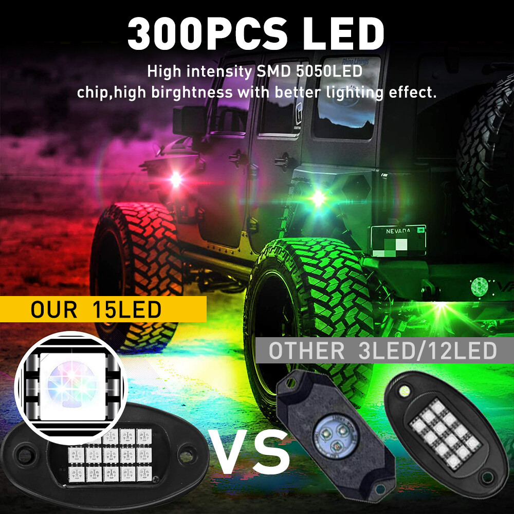 20 Pods RGB LED Rock Lights Kit Offroad Truck Underbody Neon Music Bluetooth APP