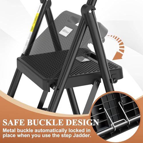 HBTOWER 3 STEP LADDER, FOLDING STEP STOOL, STURDY STEEL LADDER - BLACK