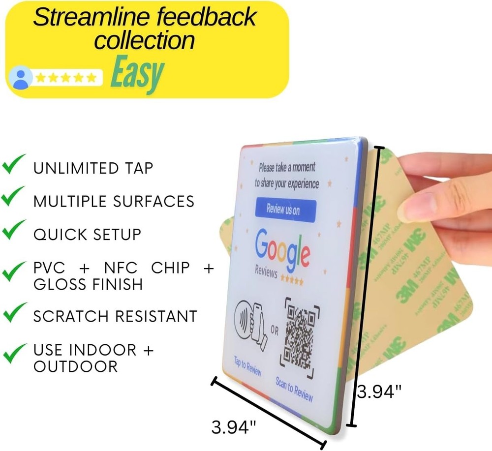 Dual-Function NFC Epoxy Plate for Google Reviews - No Subscription Required