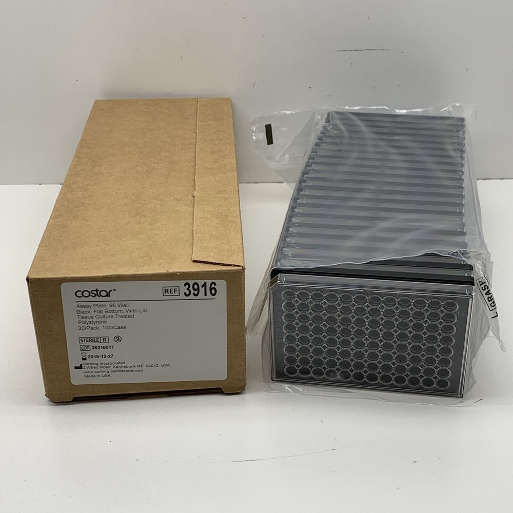 (20-Pack) Corning 3916 Solid Black Flat Bottom TC-treated Microplate EXPIRED2019