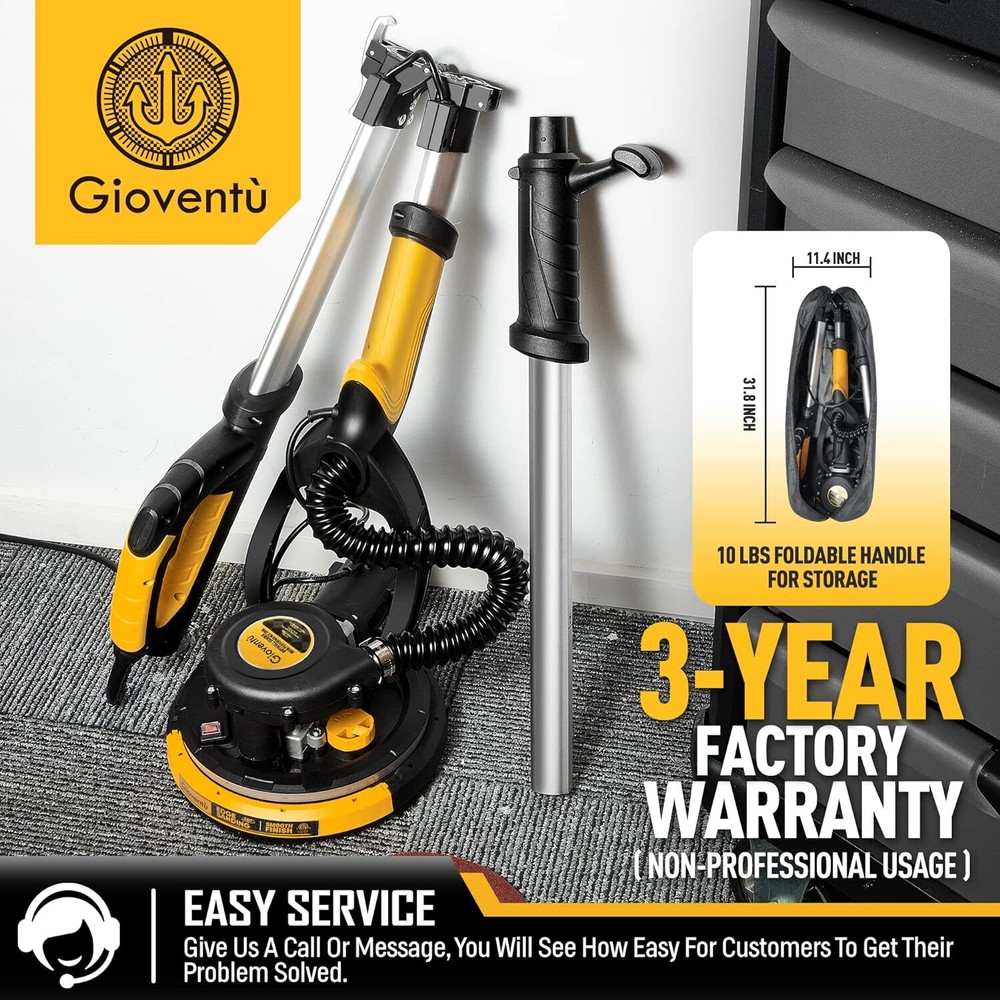Drywall Sander with Labor-Saving Strap for Drywall with Vacuum Attachment 7Speed