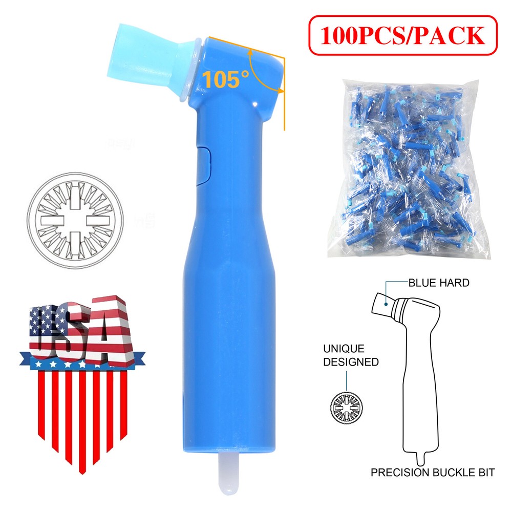 100pcs Dental Disposable Pro Angle Prophy Angles Cup Blue Color New 105°