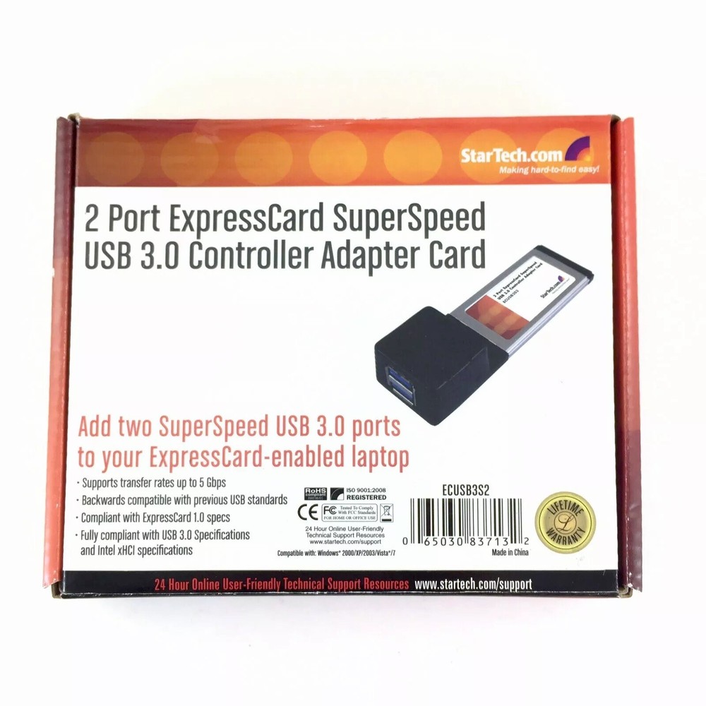 StarTech ECUSB3S2 2 Port ExpressCard Superspeed USB 3.0 Controller Adapter Card