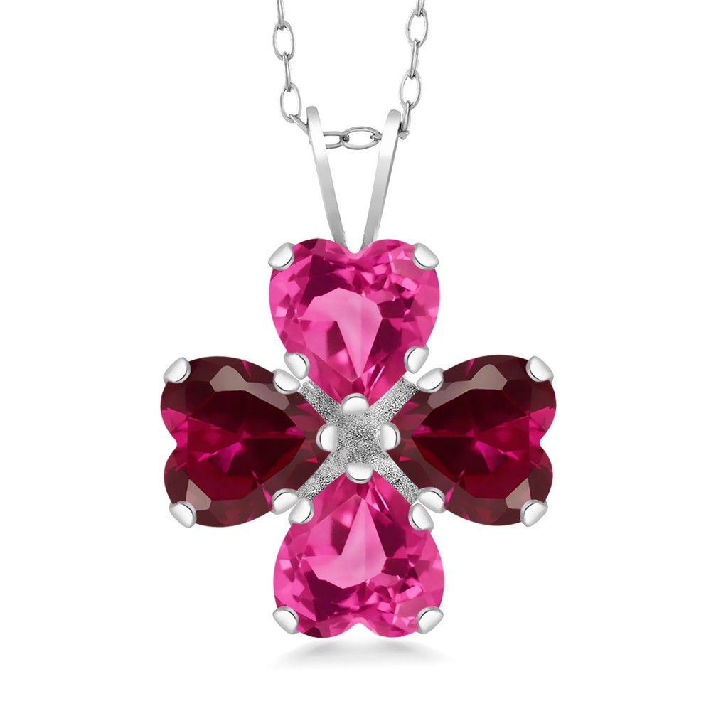 3.52 Cttw Pink Created Sapphire and Created Ruby 4 Heart Shape Gemstone