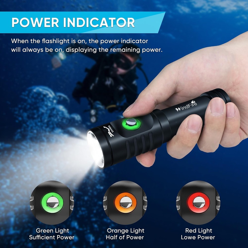 WINDFIRE Dive Light Scuba Diving Flashlight, Super Black-TS08, Black-TS08