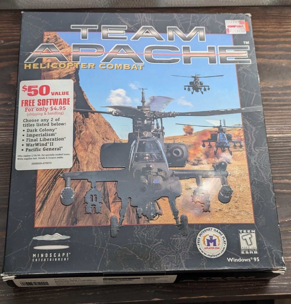 Team Apache Helicopter Combat PC CD-ROM, 1998 Big Box - NEW Read Description