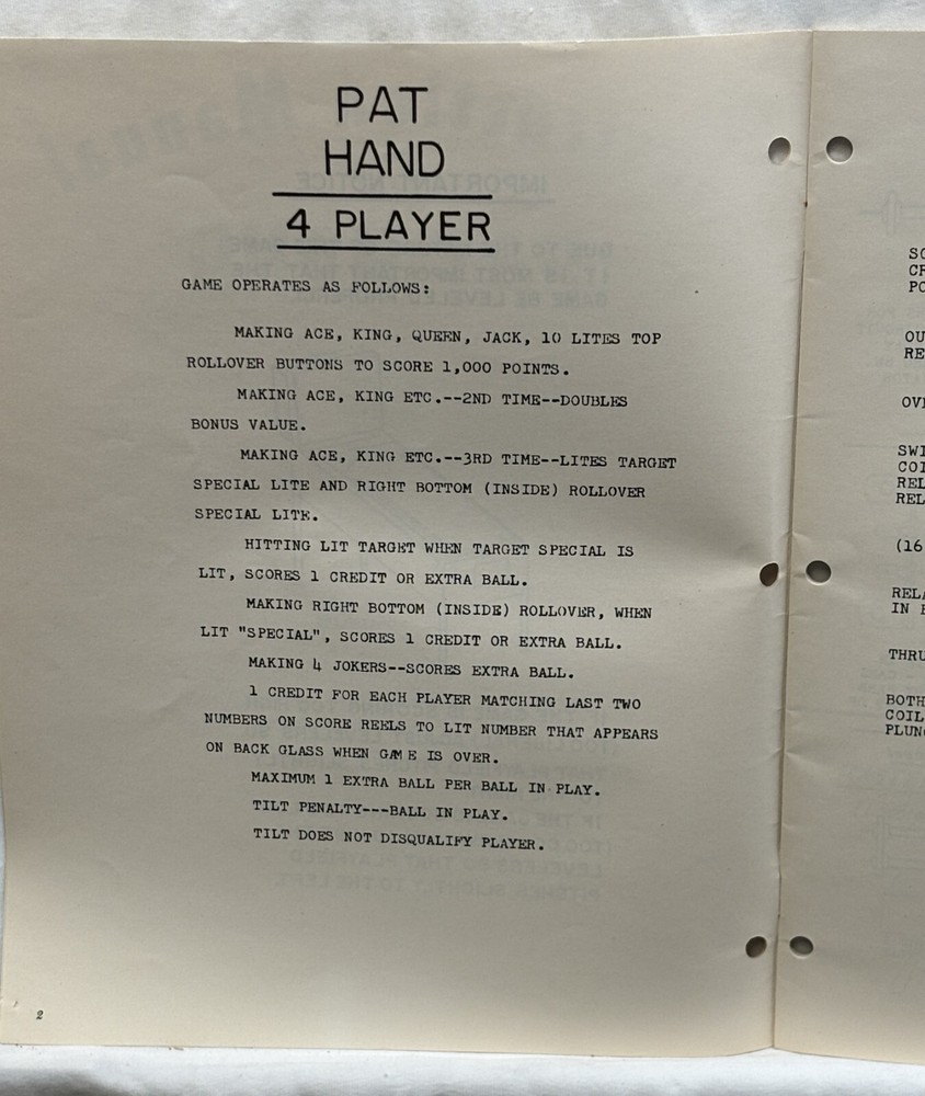 ORIGINAL-WILLIAMS-PAT HAND-INSTRUCTION MANUAL