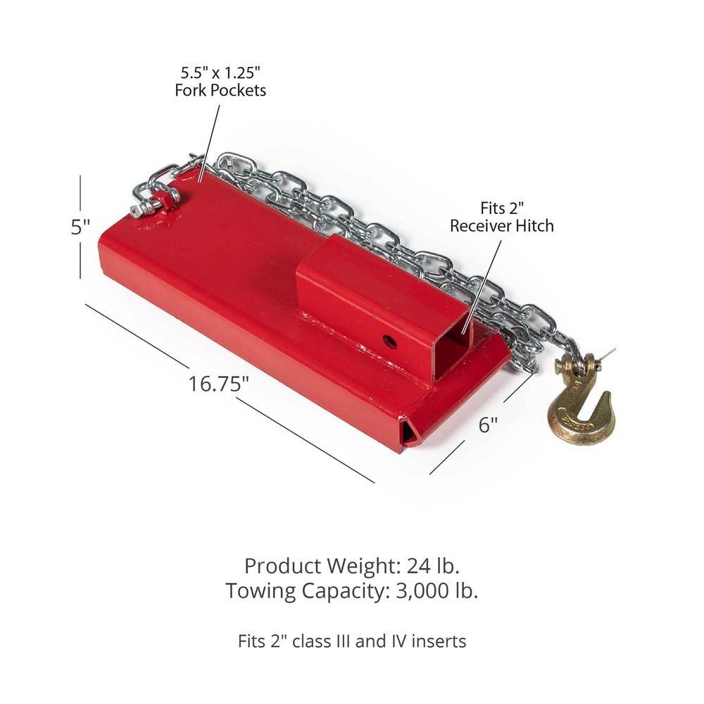 Titan Attachments Single Forklift 2" Hitch Receiver, Pallet Fork Blade Insert