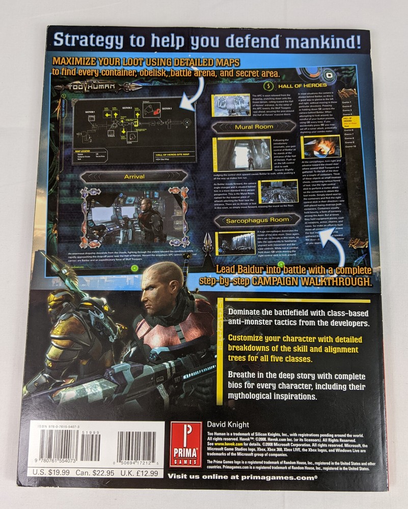 Too Human Official Game Guide Prima Games Strategy Guide XBOX 360 2008