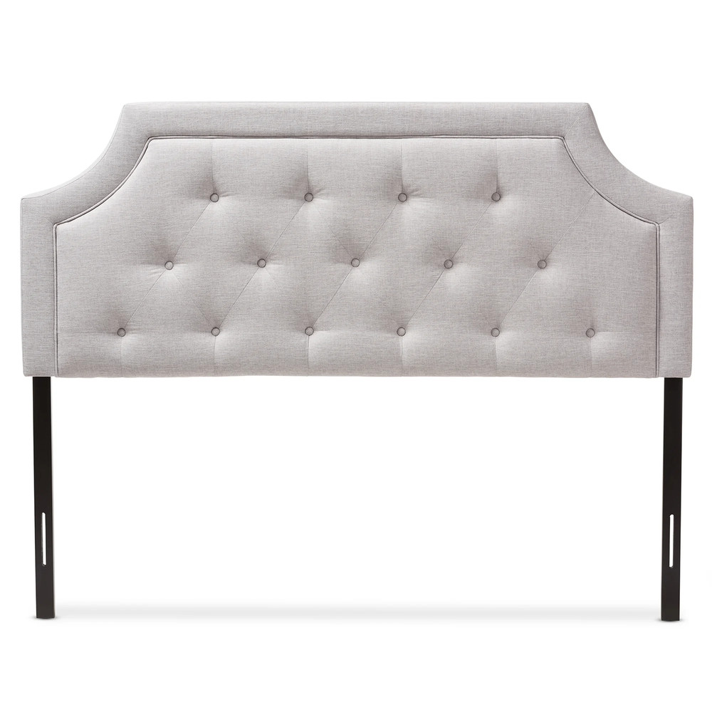 Modern Queen Size Fabric Upholstered Headboard Grey Beige Contemporary