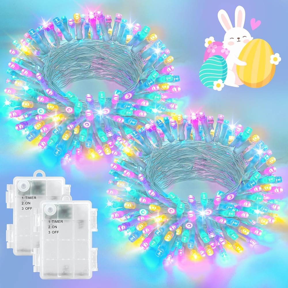 Pastel Easter Lights String Battery Operated Total 100LED for Easter