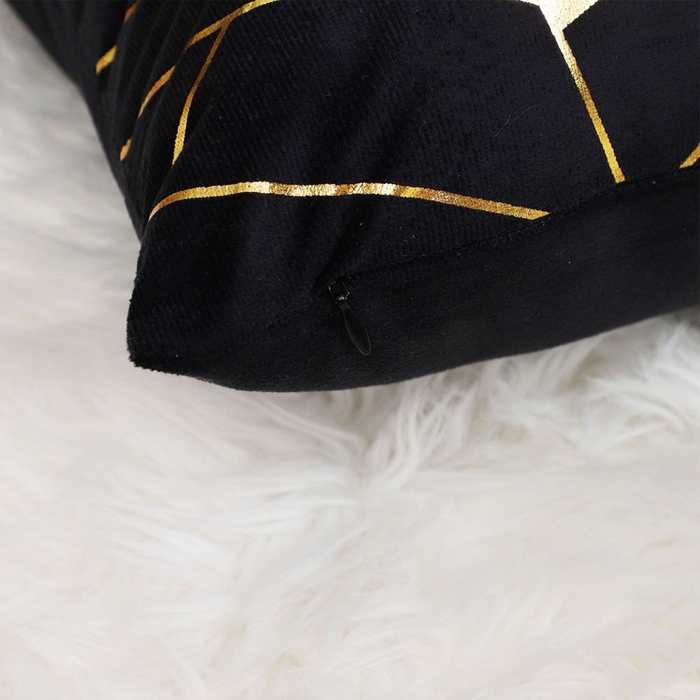 2 Pcs Gold Stamping Soft Decorative Square Throw Pillow Covers, Geometry Pattern