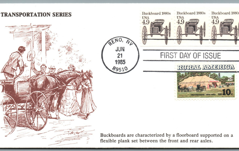 First Day Issue1985- TRANSPORTATION SERIES Buckboard 1880s USA RURAL AMERI-pB314