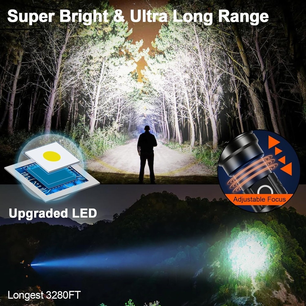 Ultra Bright Long-Range Flashlight - 3280 FT, Perfect for Camping Adventures