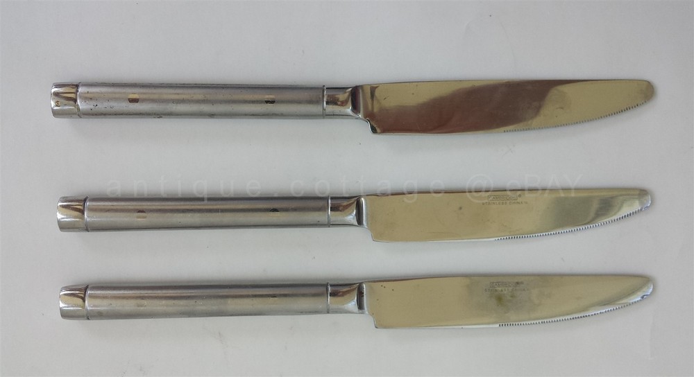 CAMBRIDGE STAINLESS FLATWARE china BRUSHED HANDLE DOT heavy 3 DINNER KNIVES
