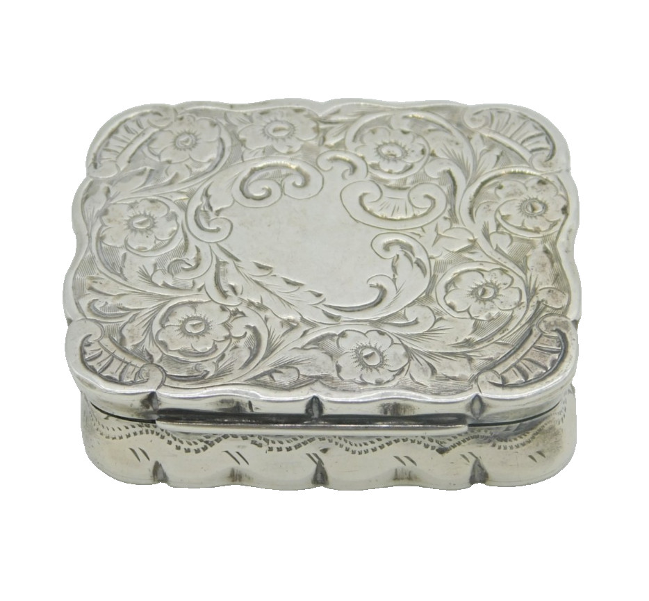 Victorian Sterling Silver Floral Pattern Snuff Box Antique 1899 Birmingham