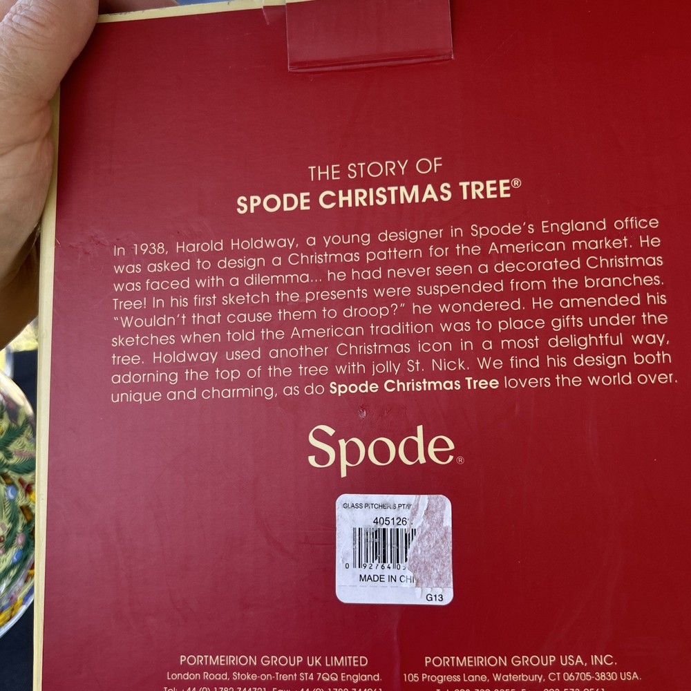 Spode Christmas Tree Glass Pitcher with Handle, 96oz., NEW!