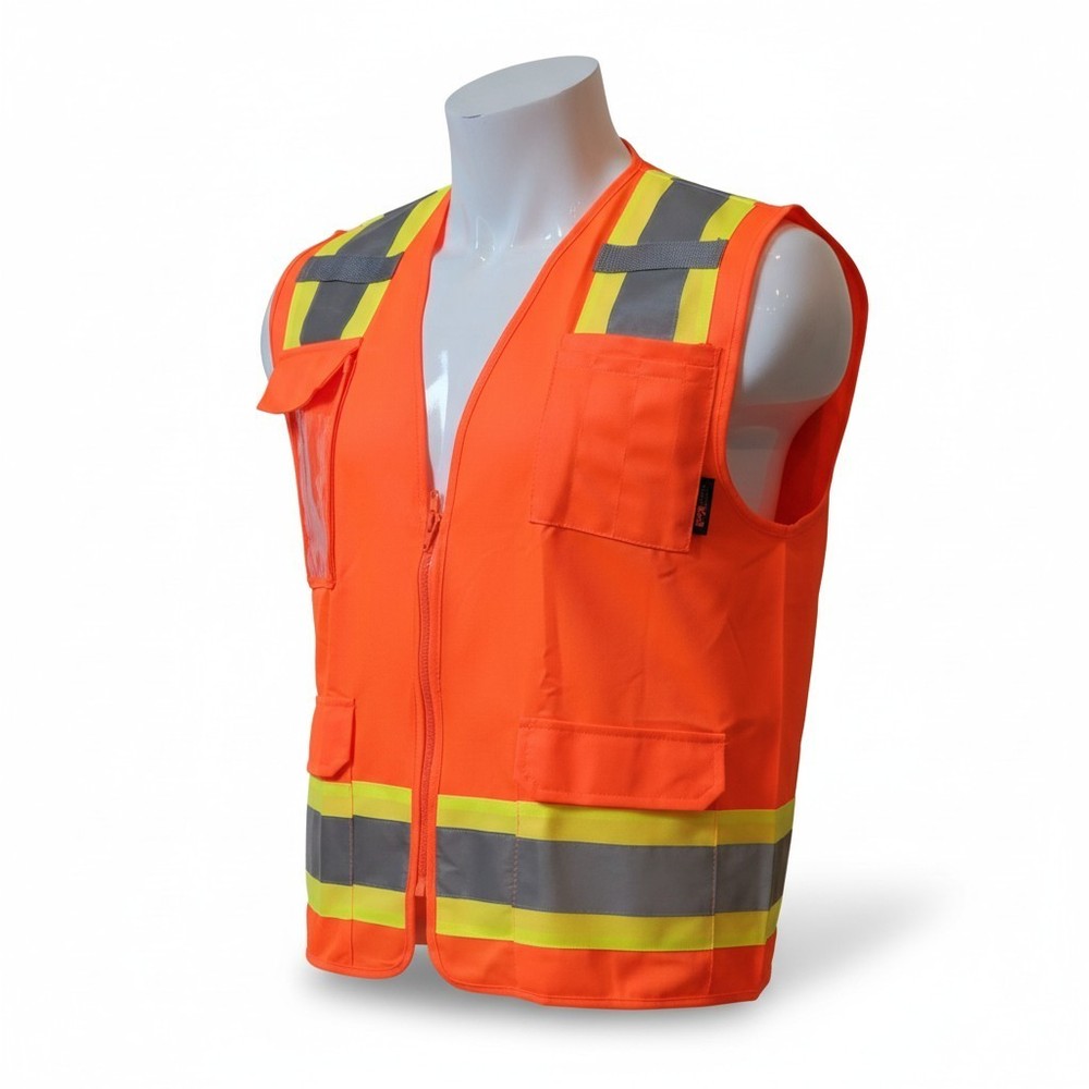 High visibility orange Two Tone Safety Vest  Solid Fabric.