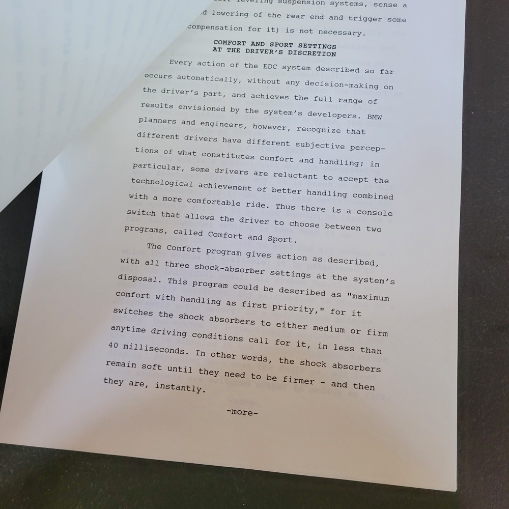 BMW 1991 Models Electronic Damping Control Dealer Information Press Release