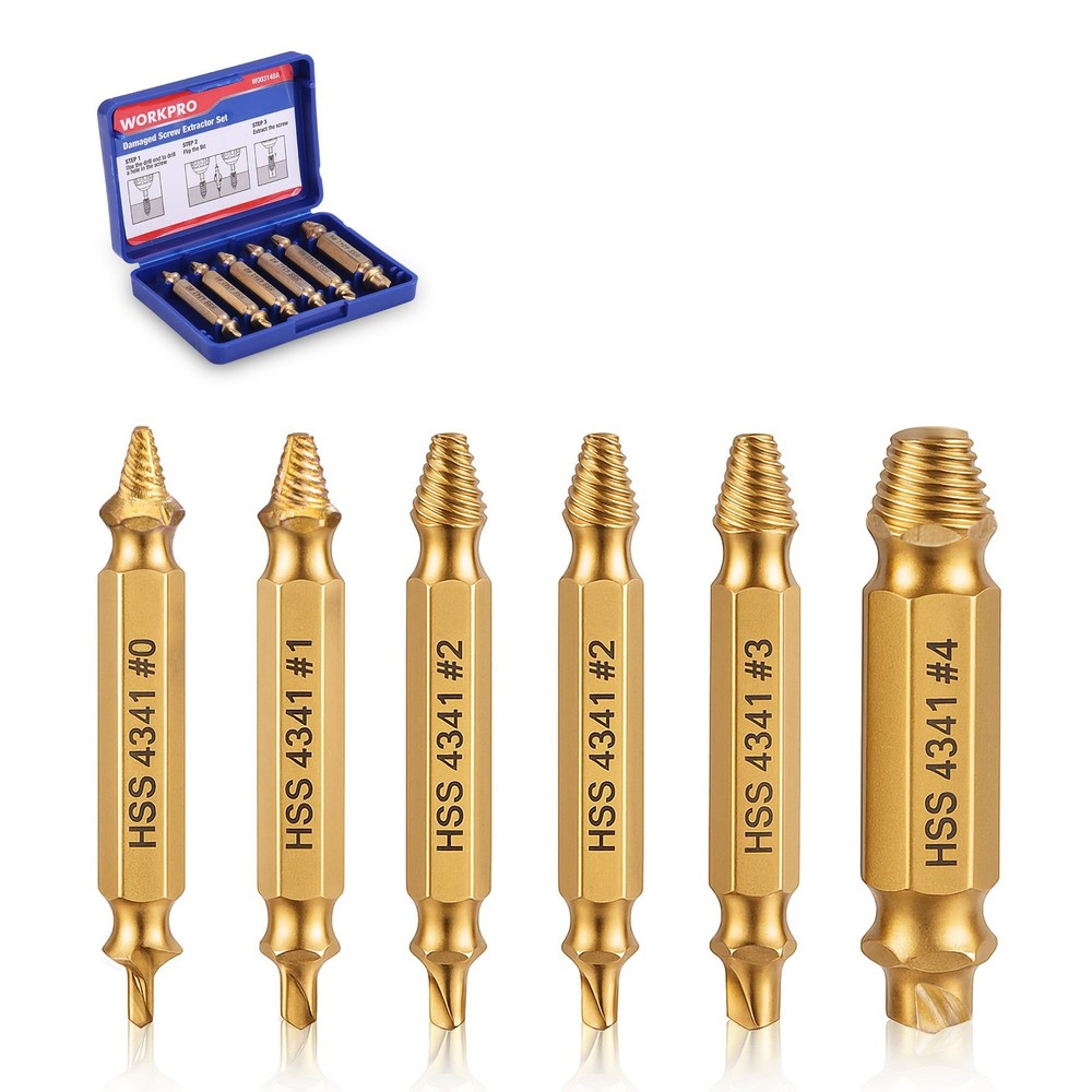 WORKPRO 6PCS Stripped Screw Extractor Set, Titanium Coated Broken Bolt...