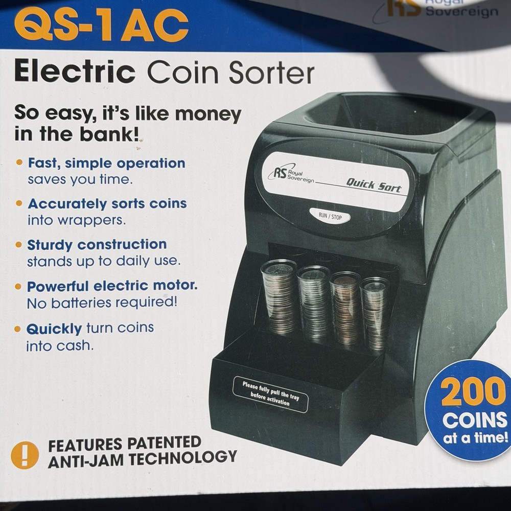 Royal Sovereign Quick Sort Counter Top Coin Sorting Machine QS-1AC Tested