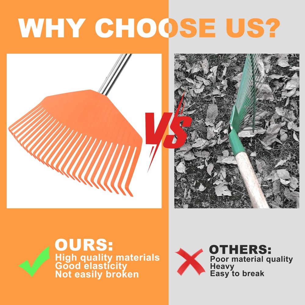 16.5-Inch Wide Adjustable Handle Leaf Rake - Plastic Rake Head, Lightweight &...