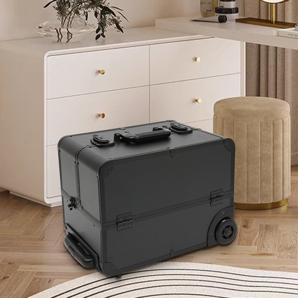Makeup Case with 6 Trays Lockable Rolling Makeup Case Multi-Layer Makeup Case