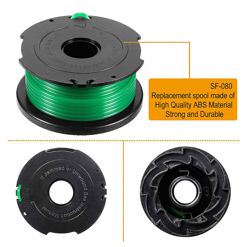 For Black & Decker GH3000, SF-080 Grass Trimmer Replacement Spool Line With Cap