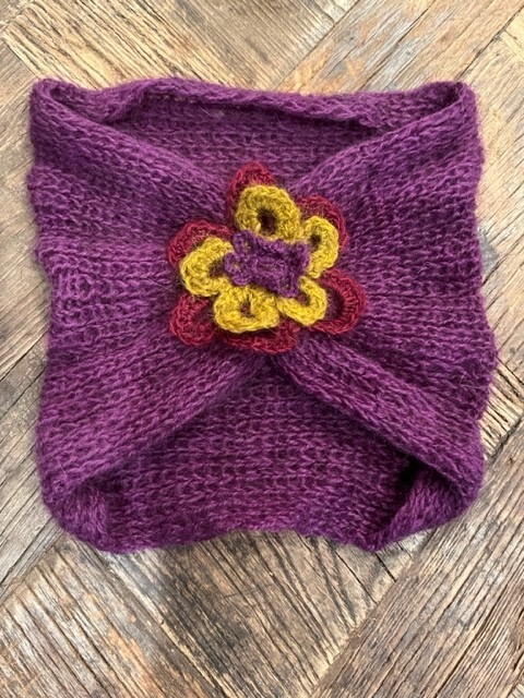 Hand knitted gloves and winter headbands