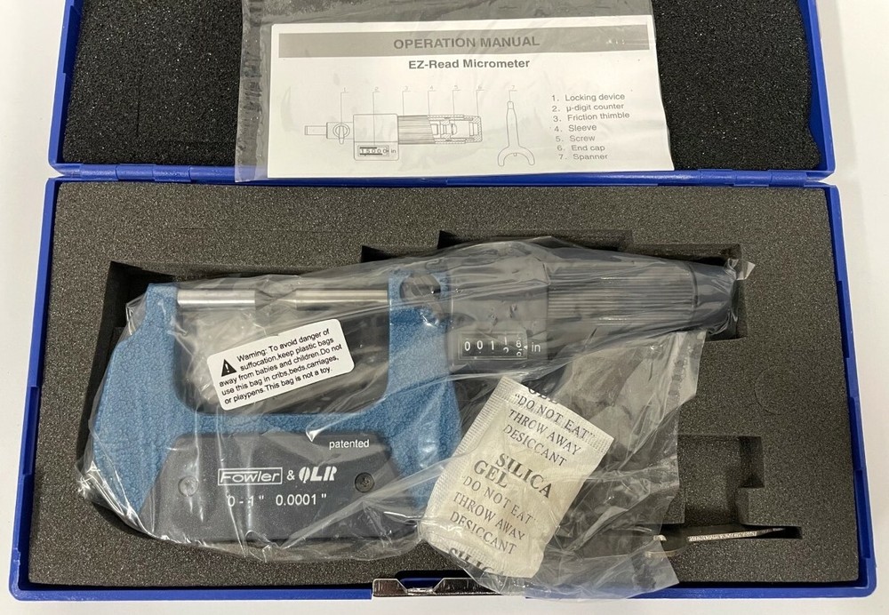 Fowler 52-226-641-0 Rolling Digital Counter Point Micrometer, 0-1" Range, .0001"